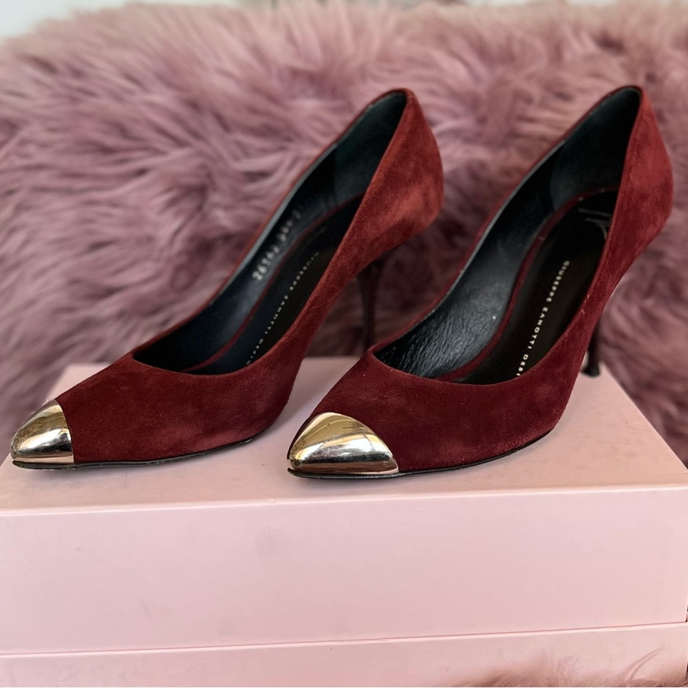 Giuseppe Zanotti burgundy suede pointed silver cap toe
